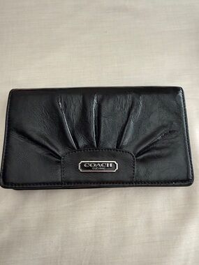 Coach Black Leather Continental Wallet with Logo Plaque